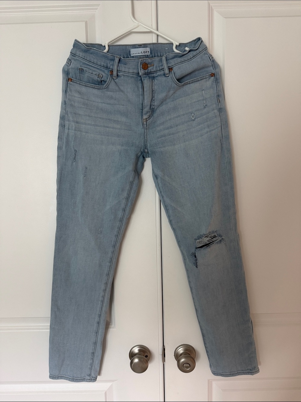 LOFT Light Blue Boyfriend Jeans with Knee Rip